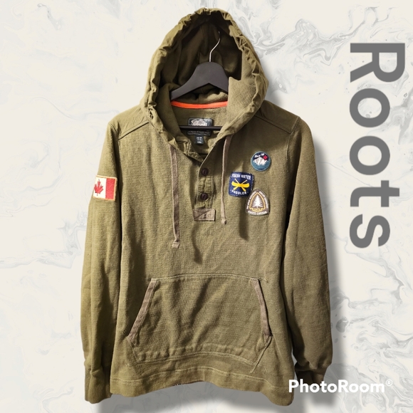 Roots Other - 🇨🇦 Roots Men's Camp Henley Hoodie With Patches Olive Green Size XS